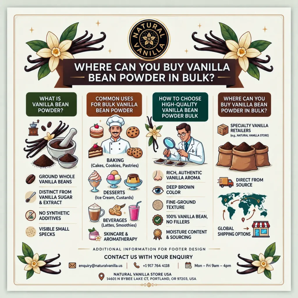 Discover where to buy vanilla bean powder bulk from a trusted supplier. Shop premiumquality vanilla products and contact Natural Vanilla today! 